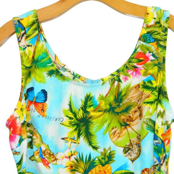 Tropical Holiday Party Caribbean Floral Dress Light Faux Wrap Skirt Size S/M - Picture 3 of 16